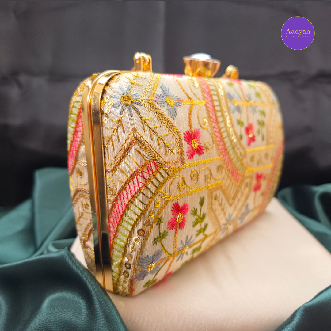 Party Wear Box Clutch - Tissue Fabric