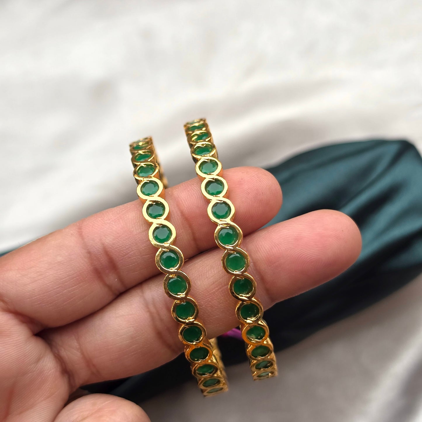 Green Micro Plated Bangles - Set Of 2