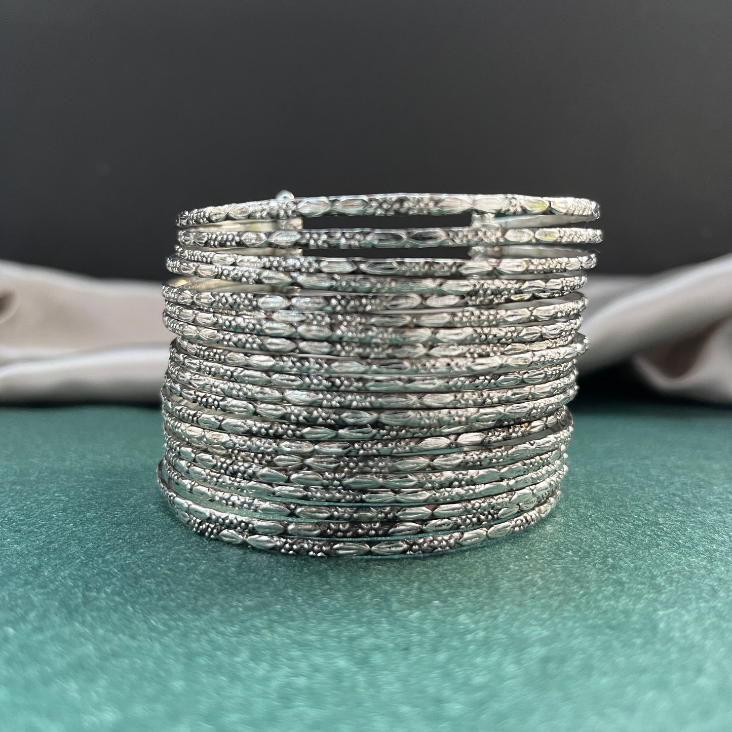 Oxidised German silver bangles β traditional openable bangle set for boho styling ,Bohemian style German silver look bangles β oxidised openable bangles for festive outfits