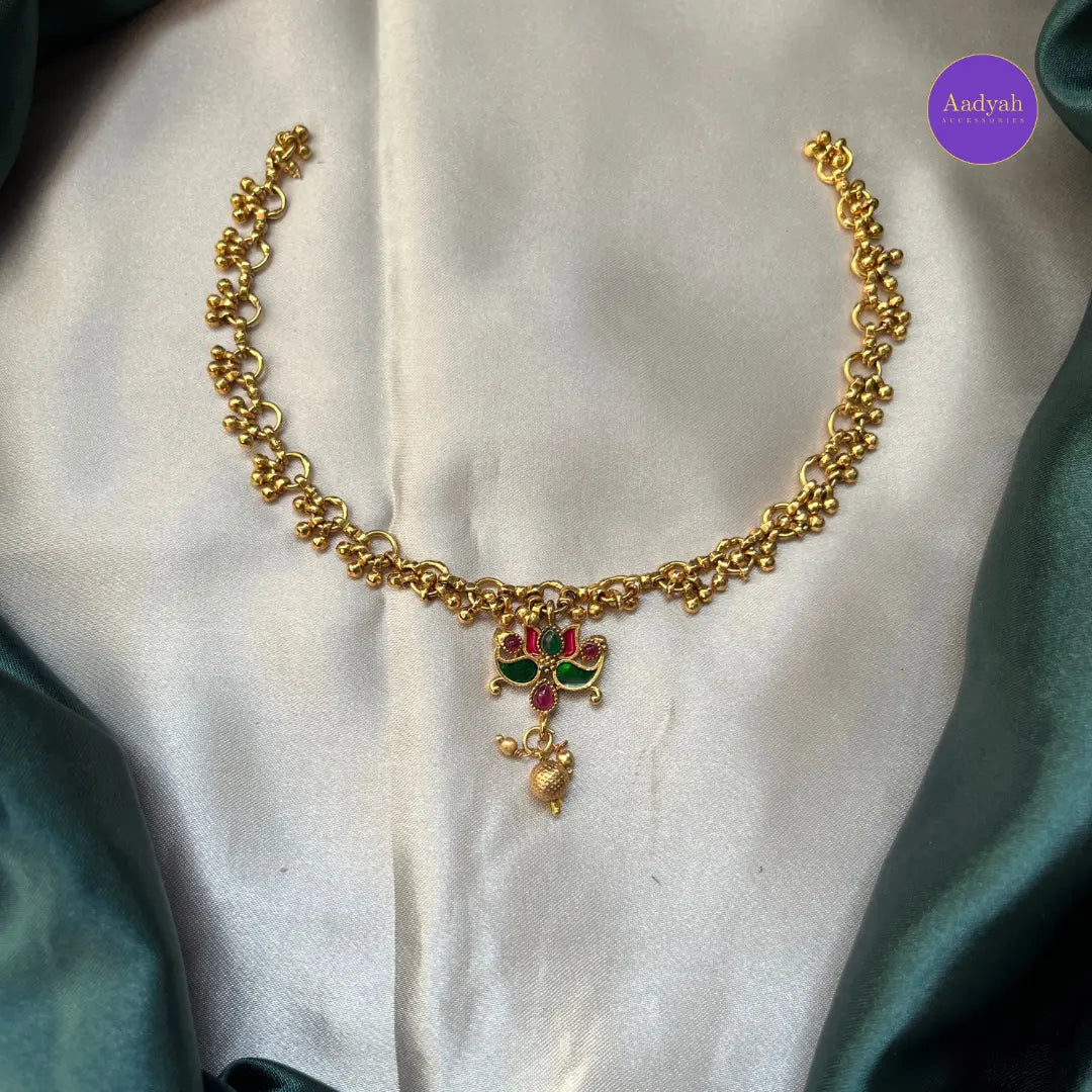 Budget Enamel Lotus Necklace Set - Gold with Enamel