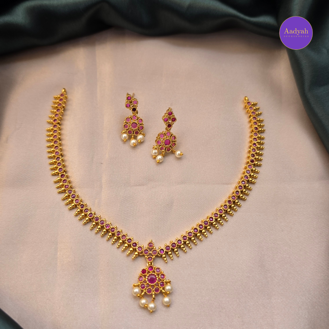 Classic Short Stone Necklace - White & Ruby