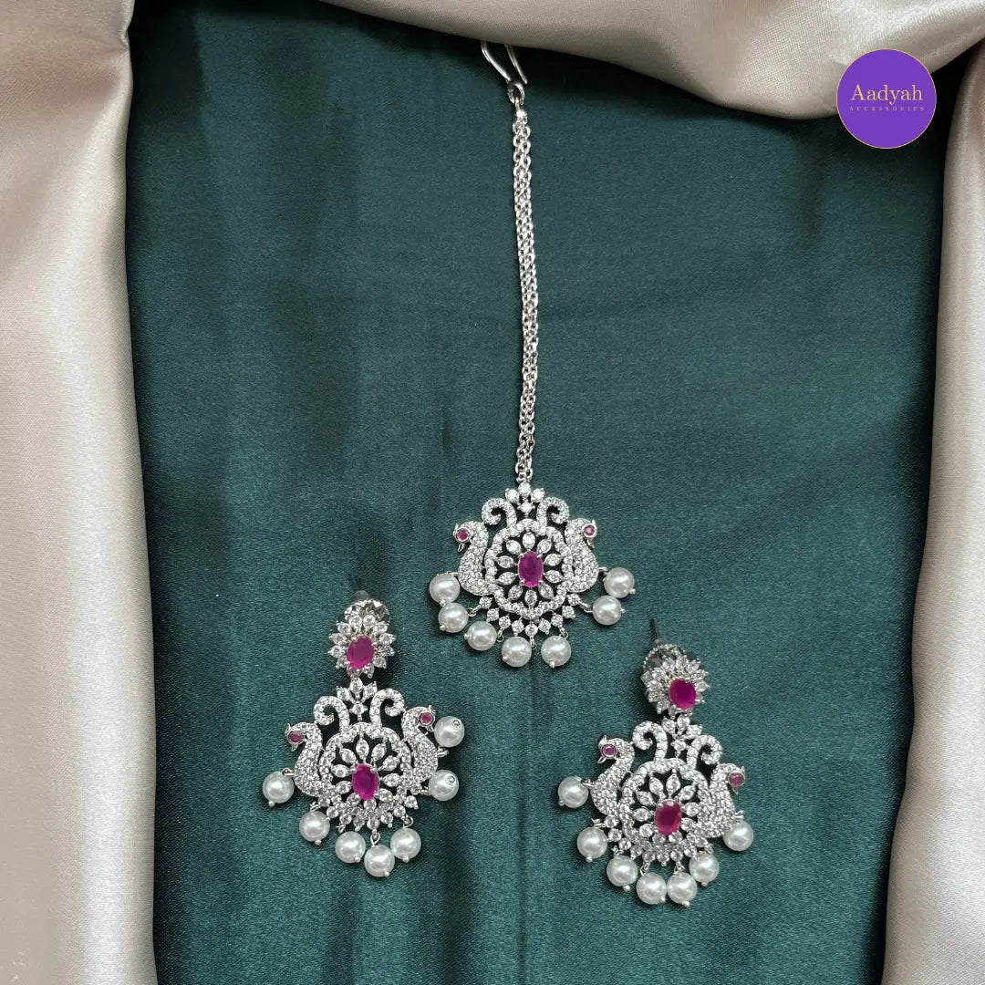 Diamond Look Necklace Set - Bridal Combo - White