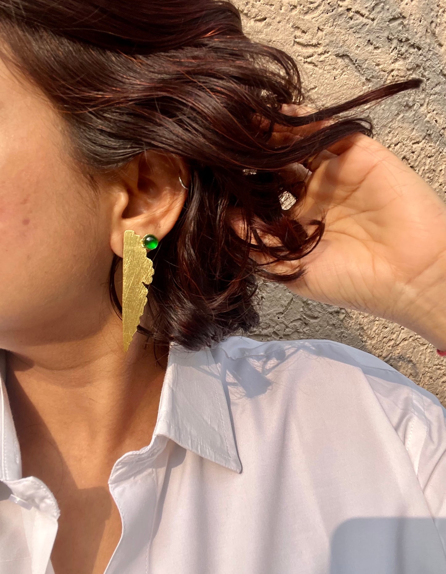 Green Stud Earrings, Anti Tarnish, Korean Jewellery