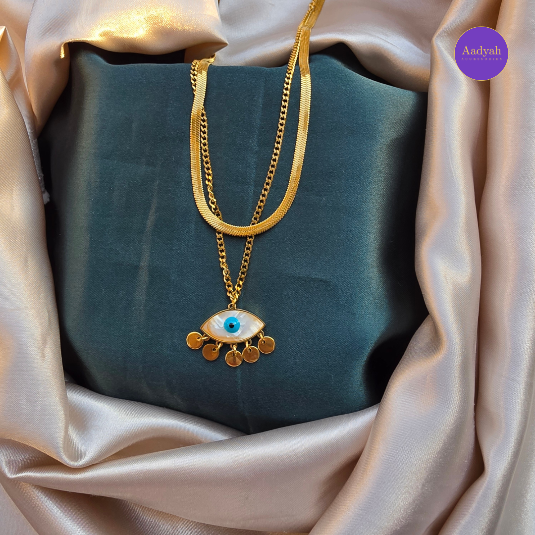 Evil Eye Anti Tarnish Layered Pendant Chain - Gold