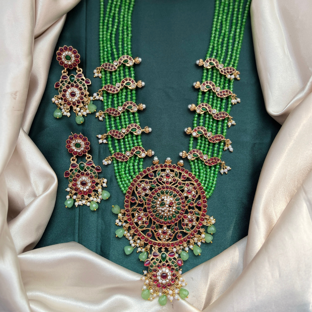 Floral Beaded Haram Set - Green