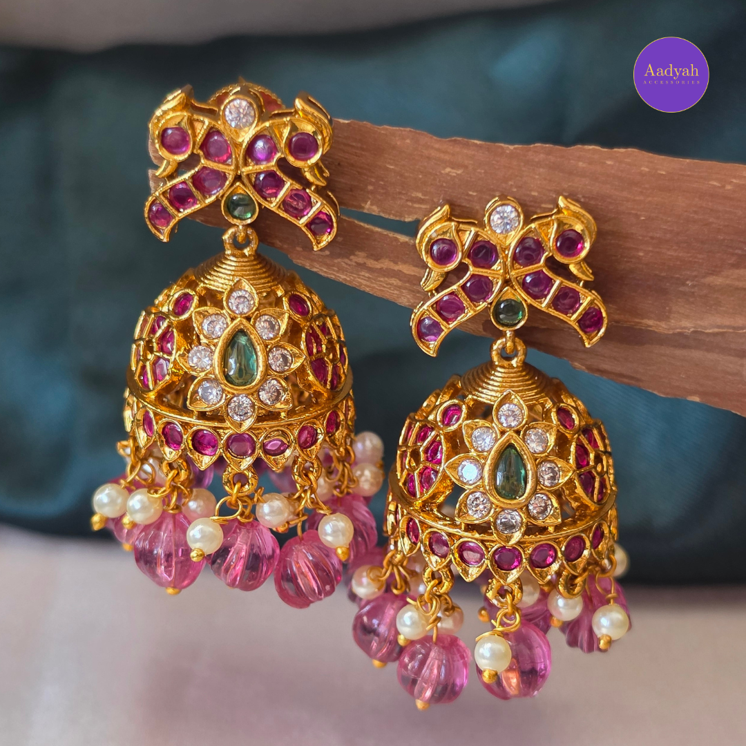 Kempu Mango Motif Necklace Set - Pink