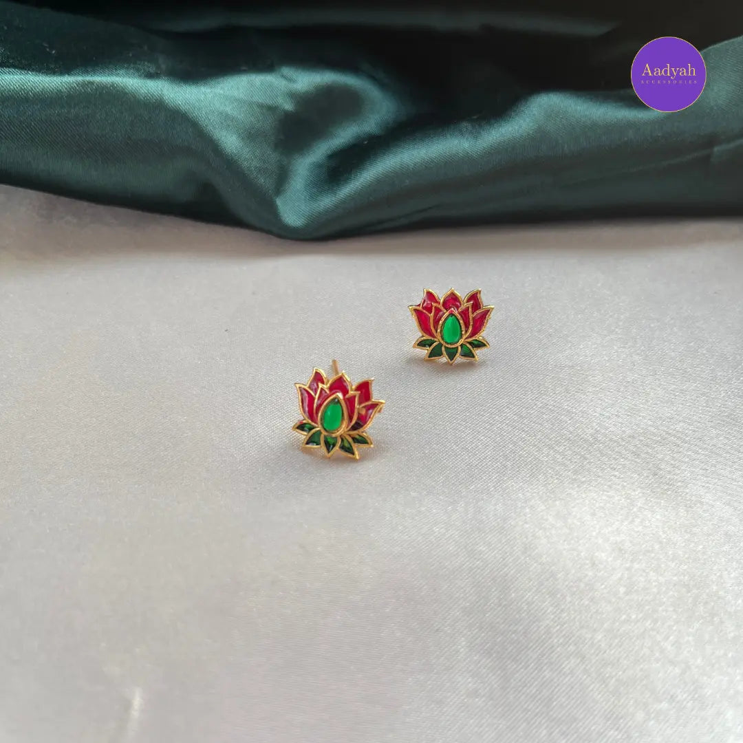 Lotus Enamel Necklace Set – Multi Colour