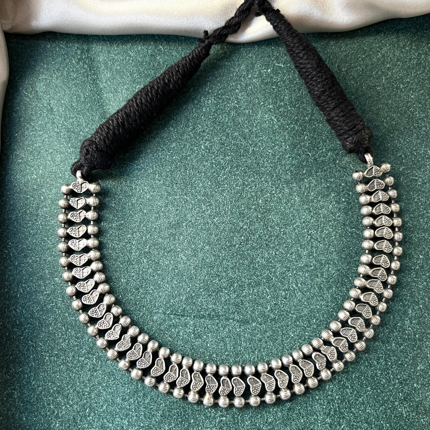 German silver look necklace set with oxidised polish .Traditional jewelry for everyday and festive use,Silver look alike necklace set with oxidised finish ethnic artificial jewelry for women