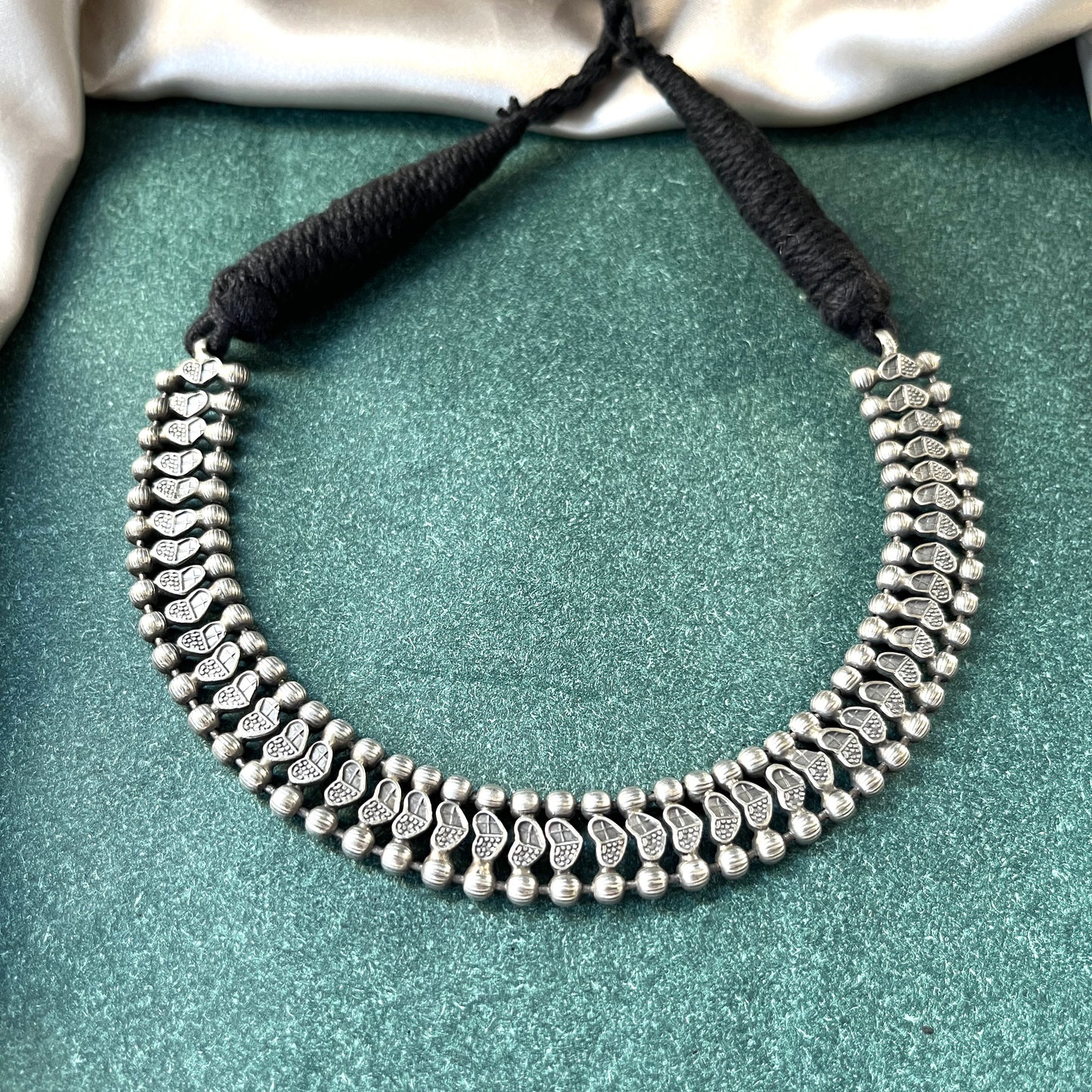 German silver look necklace set with oxidised polish .Traditional jewelry for everyday and festive use,Silver look alike necklace set with oxidised finish ethnic artificial jewelry for women