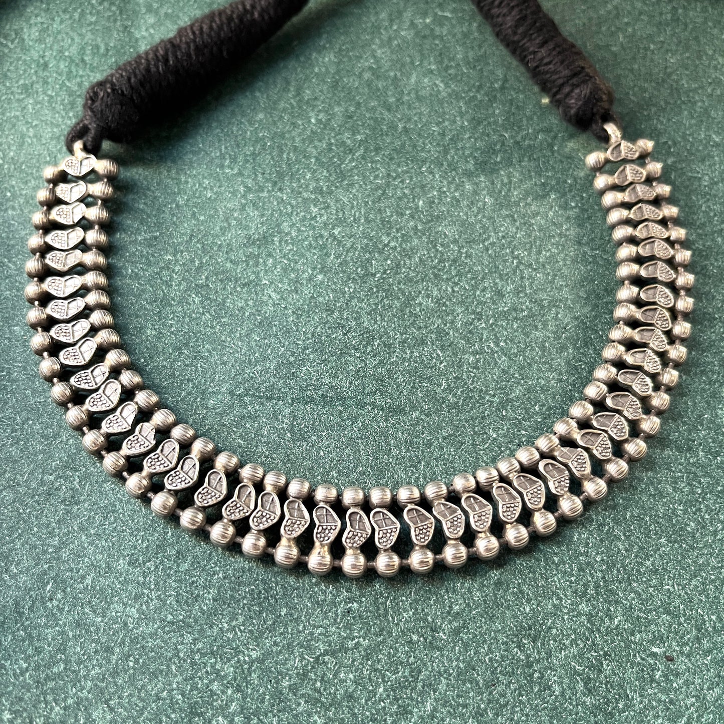 German silver look necklace set with oxidised polish .Traditional jewelry for everyday and festive use,Silver look alike necklace set with oxidised finish ethnic artificial jewelry for women