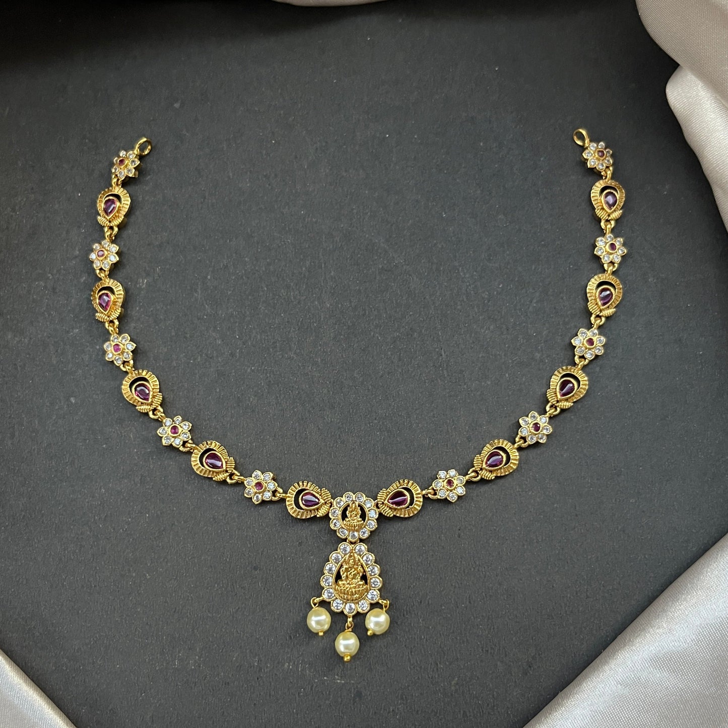 Gold look alike necklace set,Imitation jewelry,Artificial necklace set,Bridal festive wear,Temple design