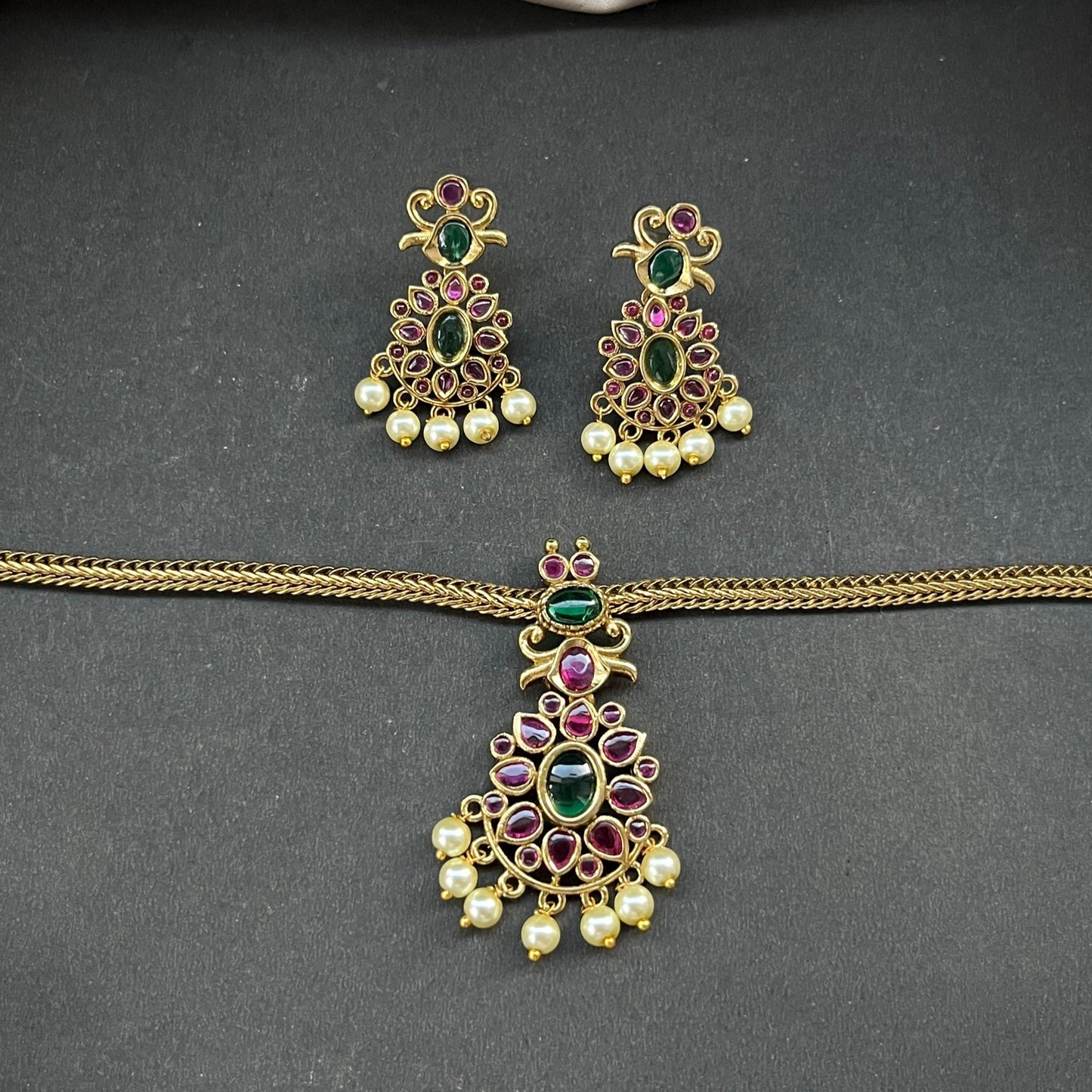 Gold look alike necklace set,Imitation jewelry,Artificial necklace set,Bridal festive wear,Temple design