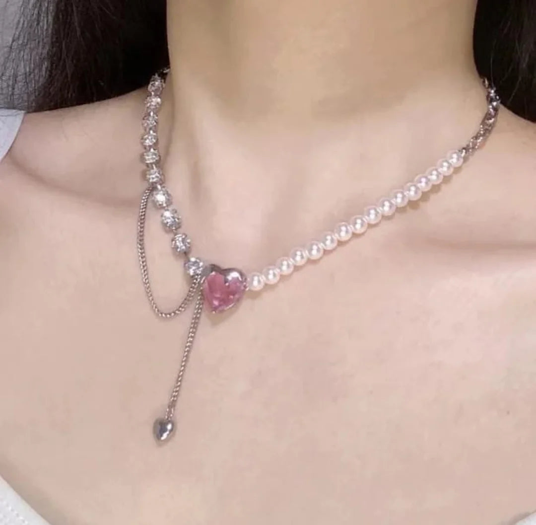 Faux Y Pendant Pearl Heart Pendant Chain