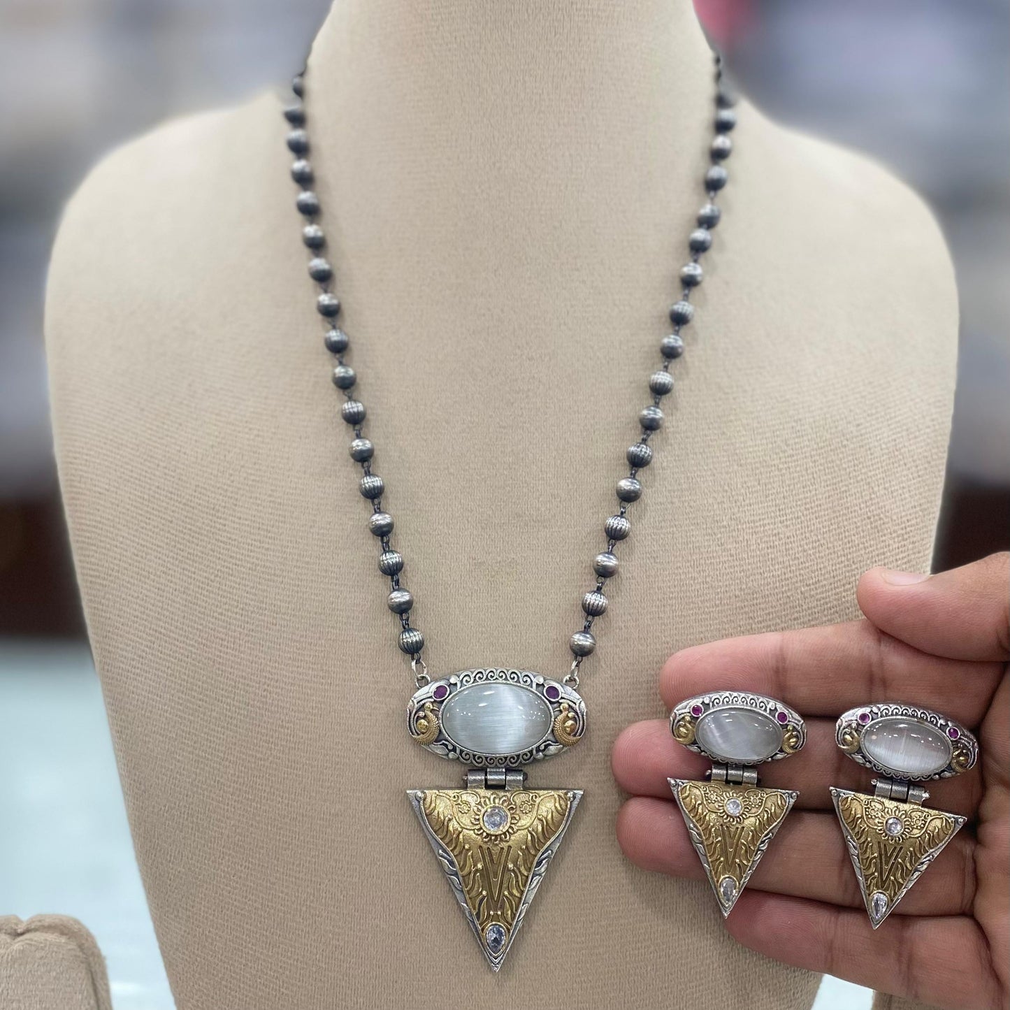 Silver Look Alike, Silver Replica,oxidised set,German Silver Set