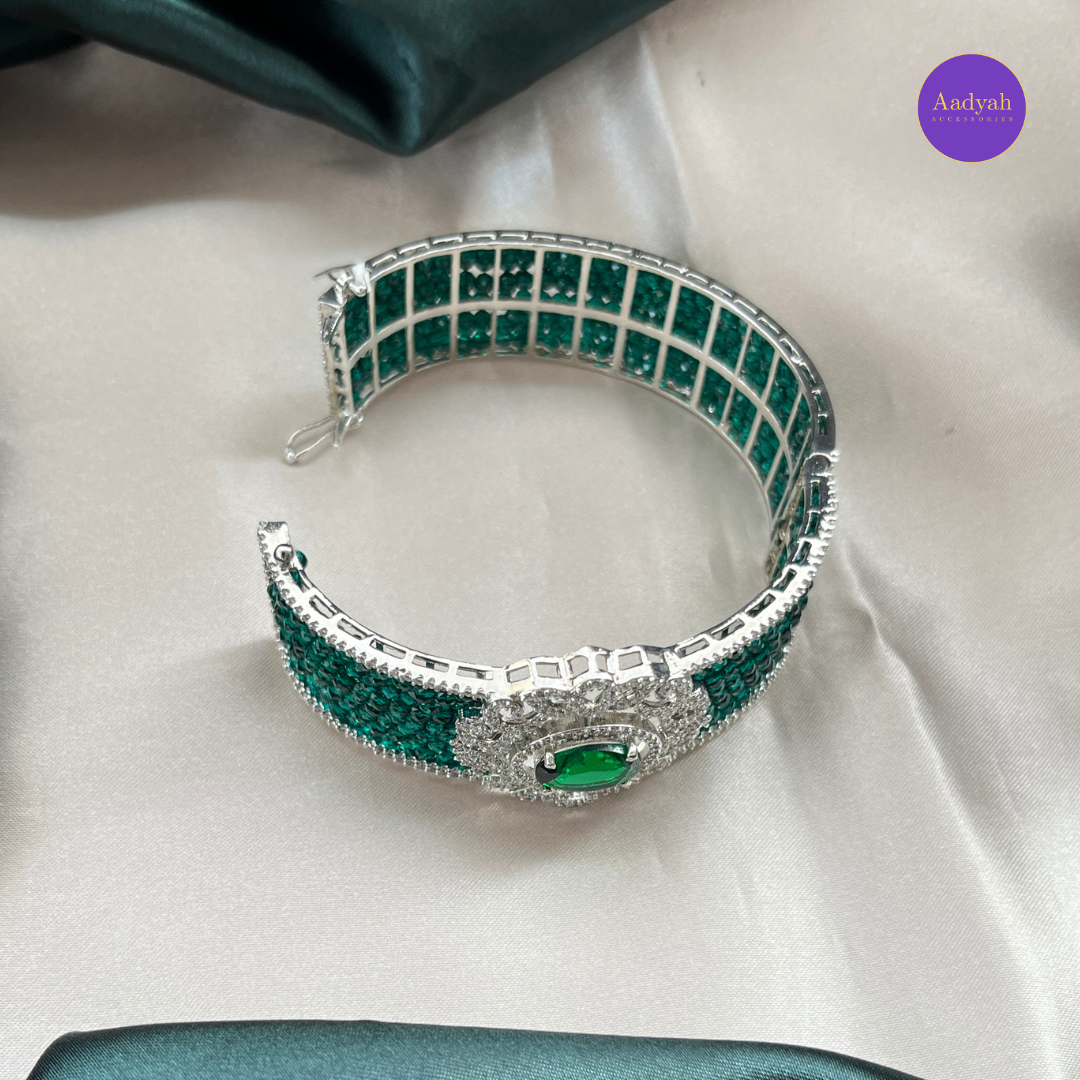 Openable CZ Diamond Look Bangle - Green