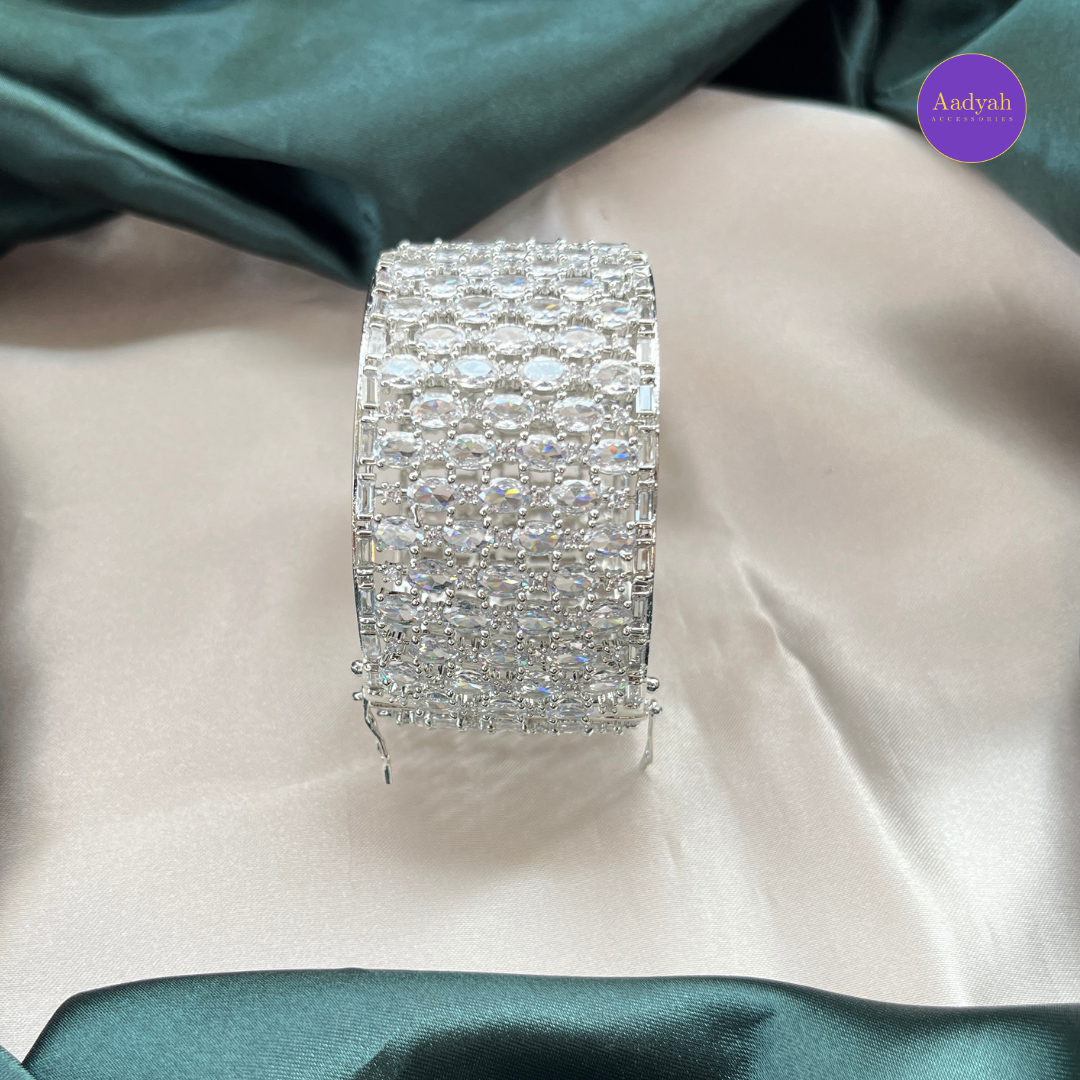 Openable CZ Diamond Look Bangle - White