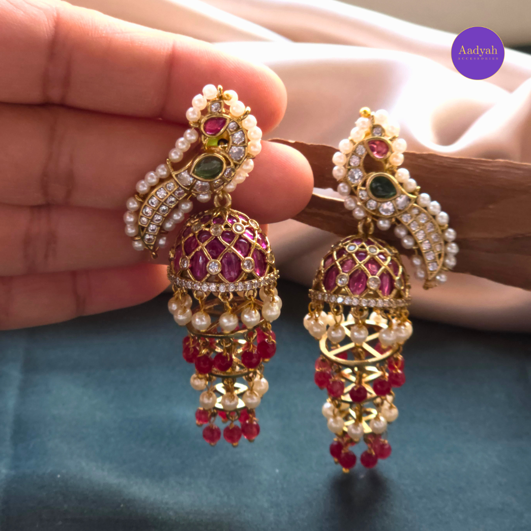 Peacock Layers Jhumki - Multi