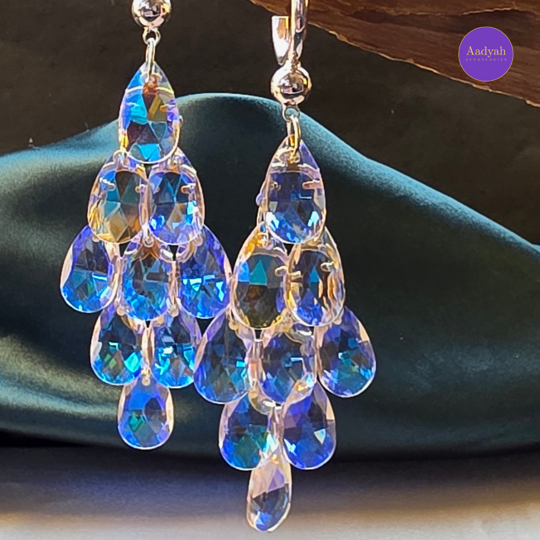 Rain Drop Beaded Earring - Silver