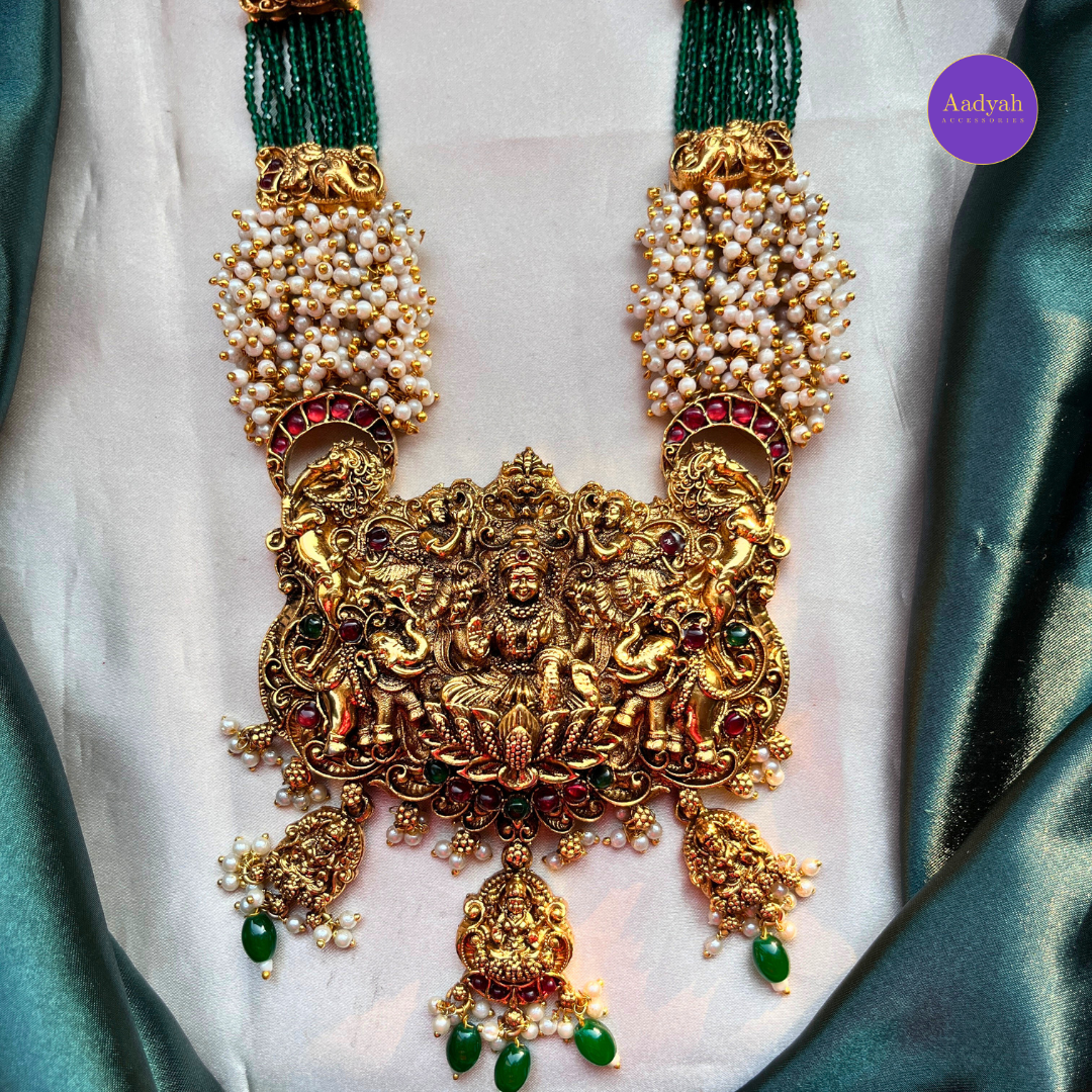 Temple Beaded Haram Set - Pearl & Green