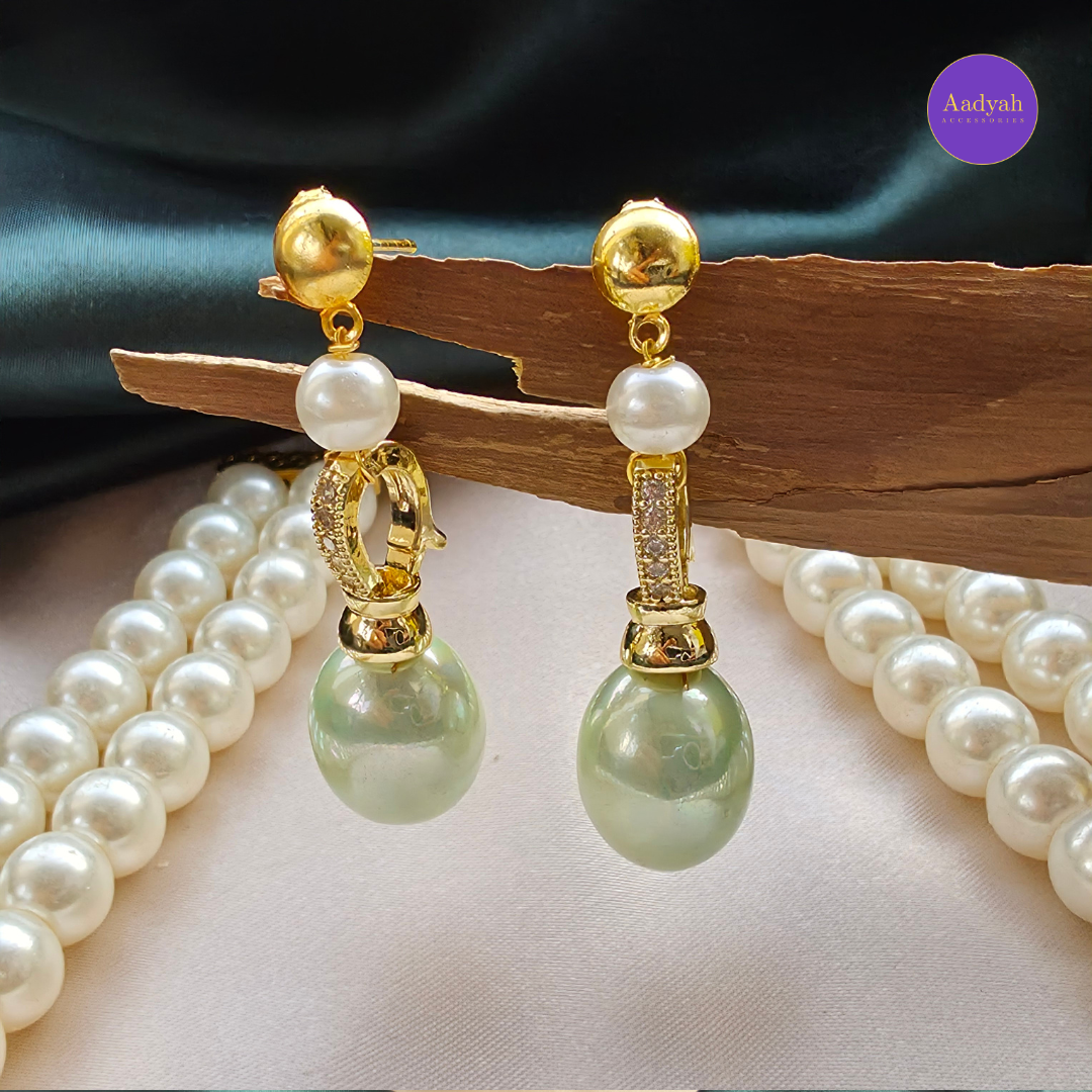 Two Layer Pearl Drop Mala Set - Mint
