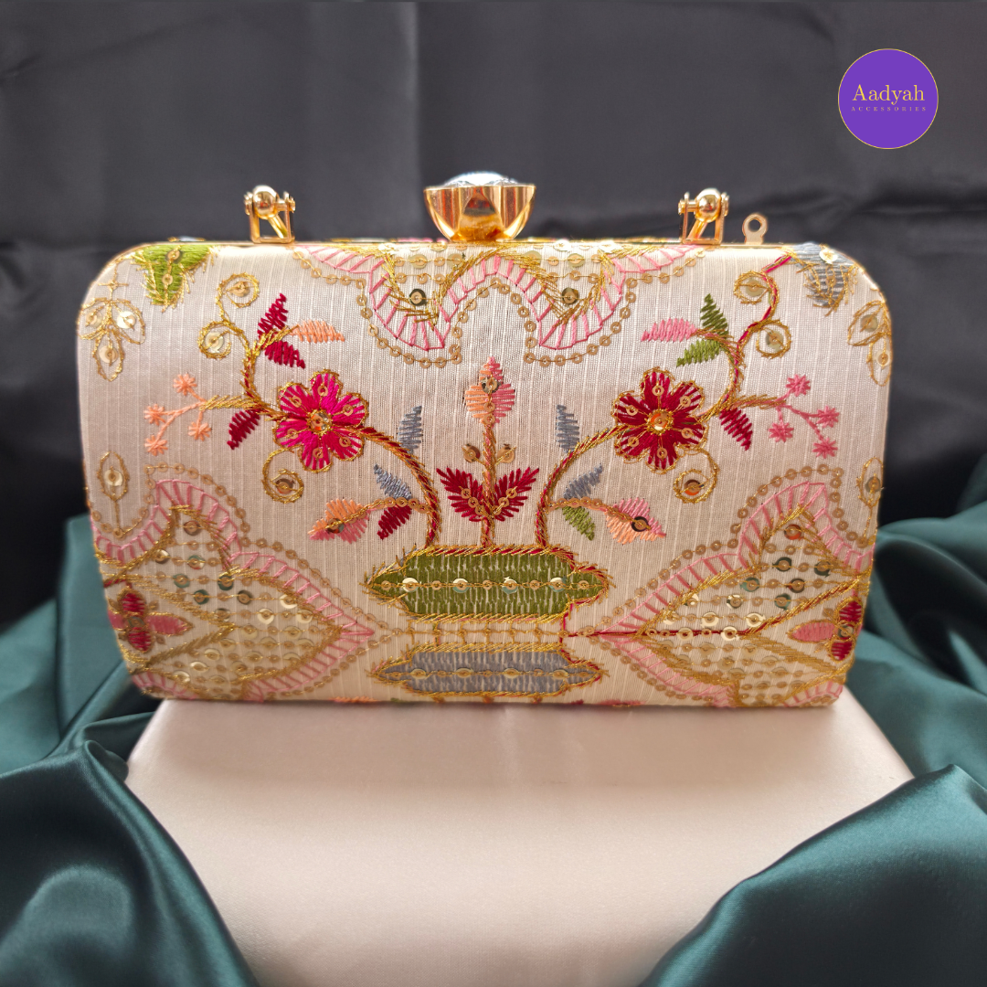 Party Wear Box Clutch - Tissue Fabric