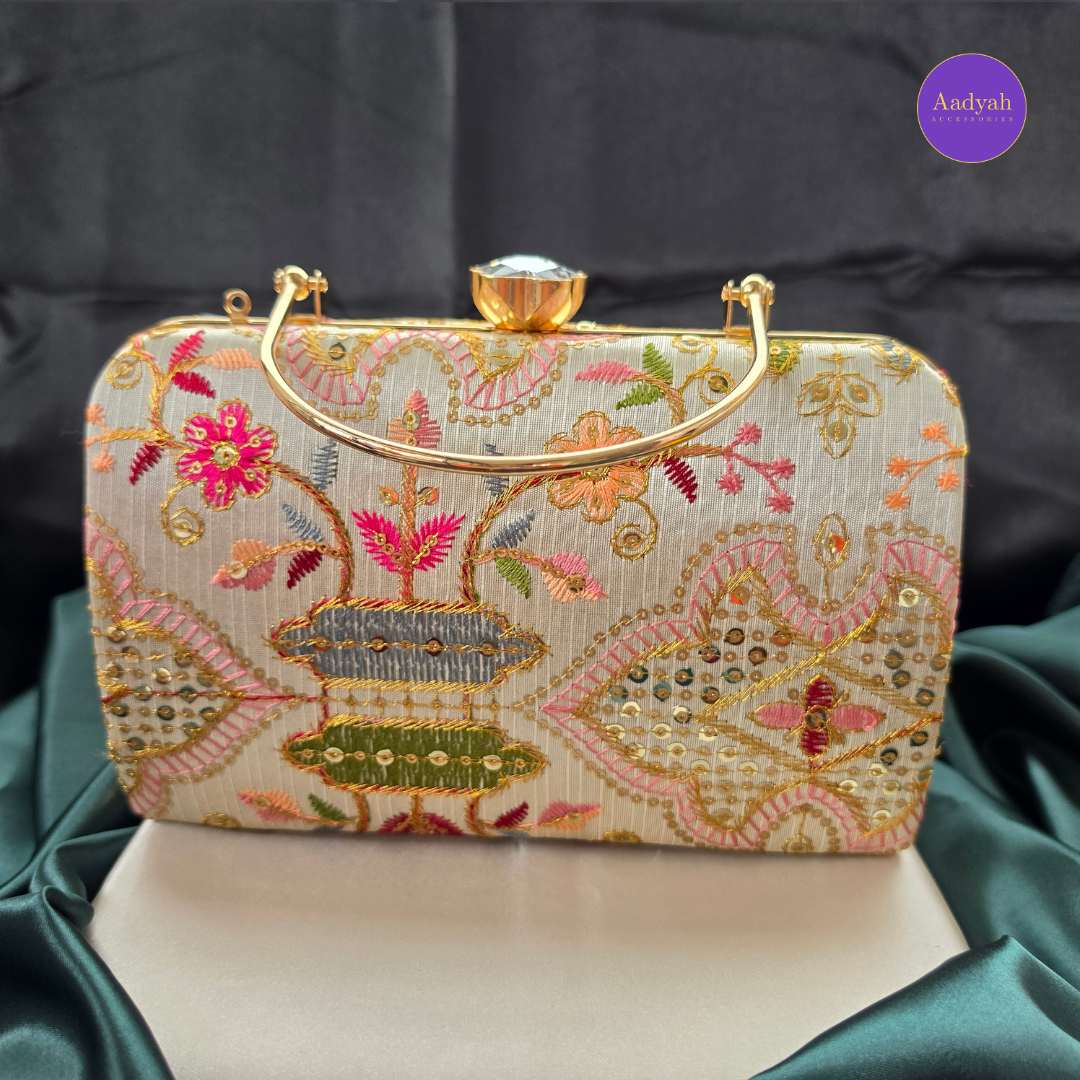 Party Wear Box Clutch - Tissue Fabric