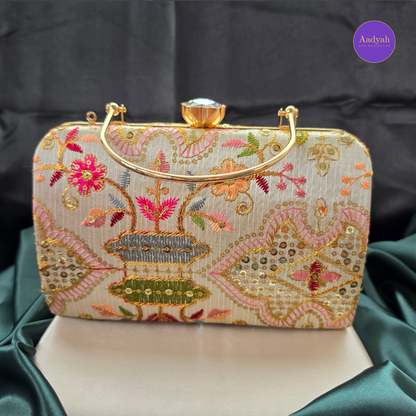 Party Wear Box Clutch - Tissue Fabric