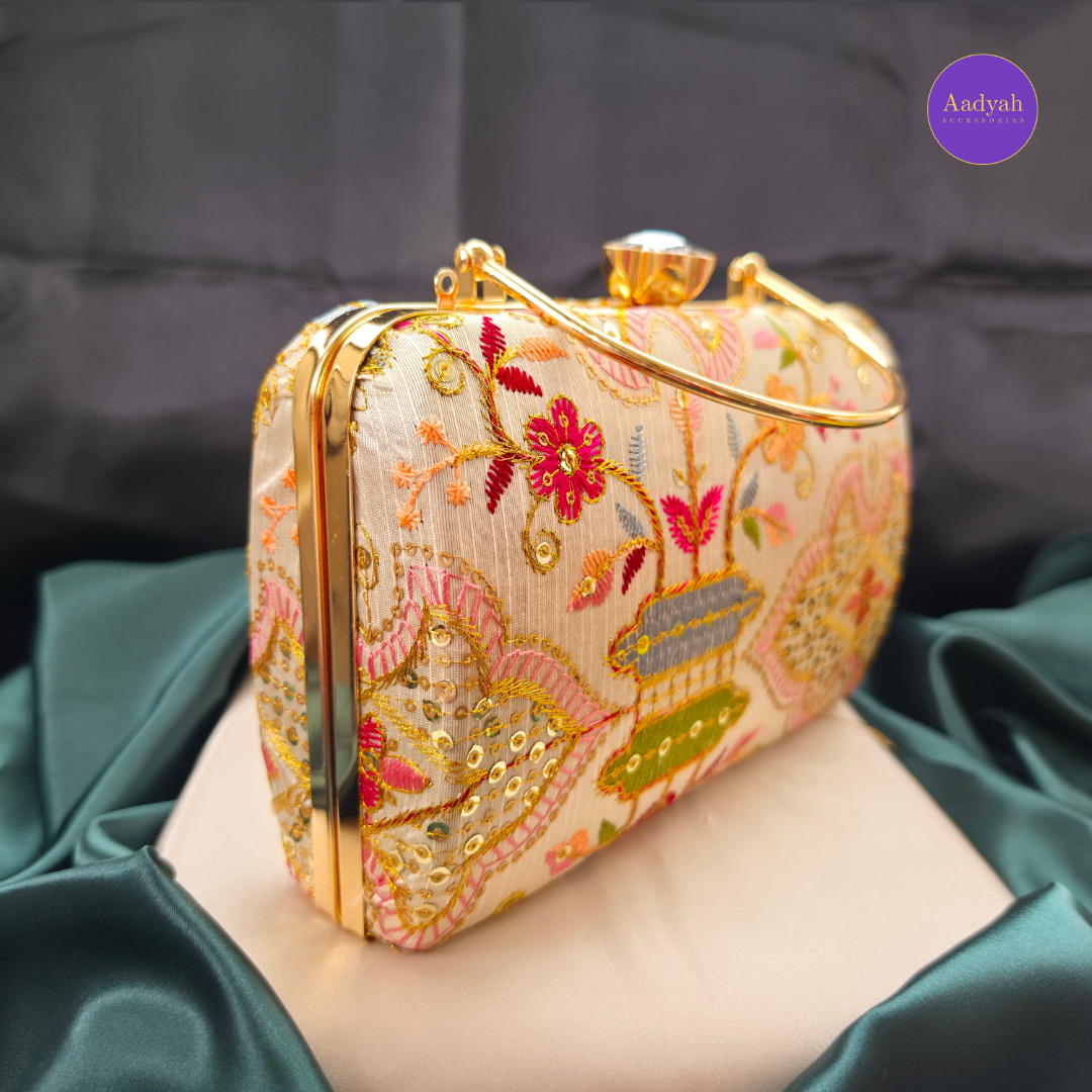 Party Wear Box Clutch - Tissue Fabric
