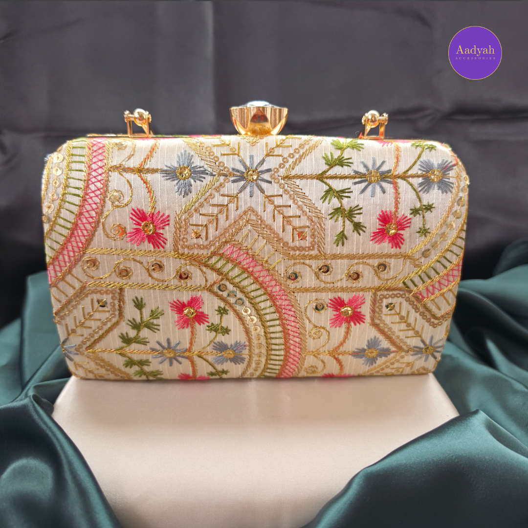 Party Wear Box Clutch - Tissue Fabric