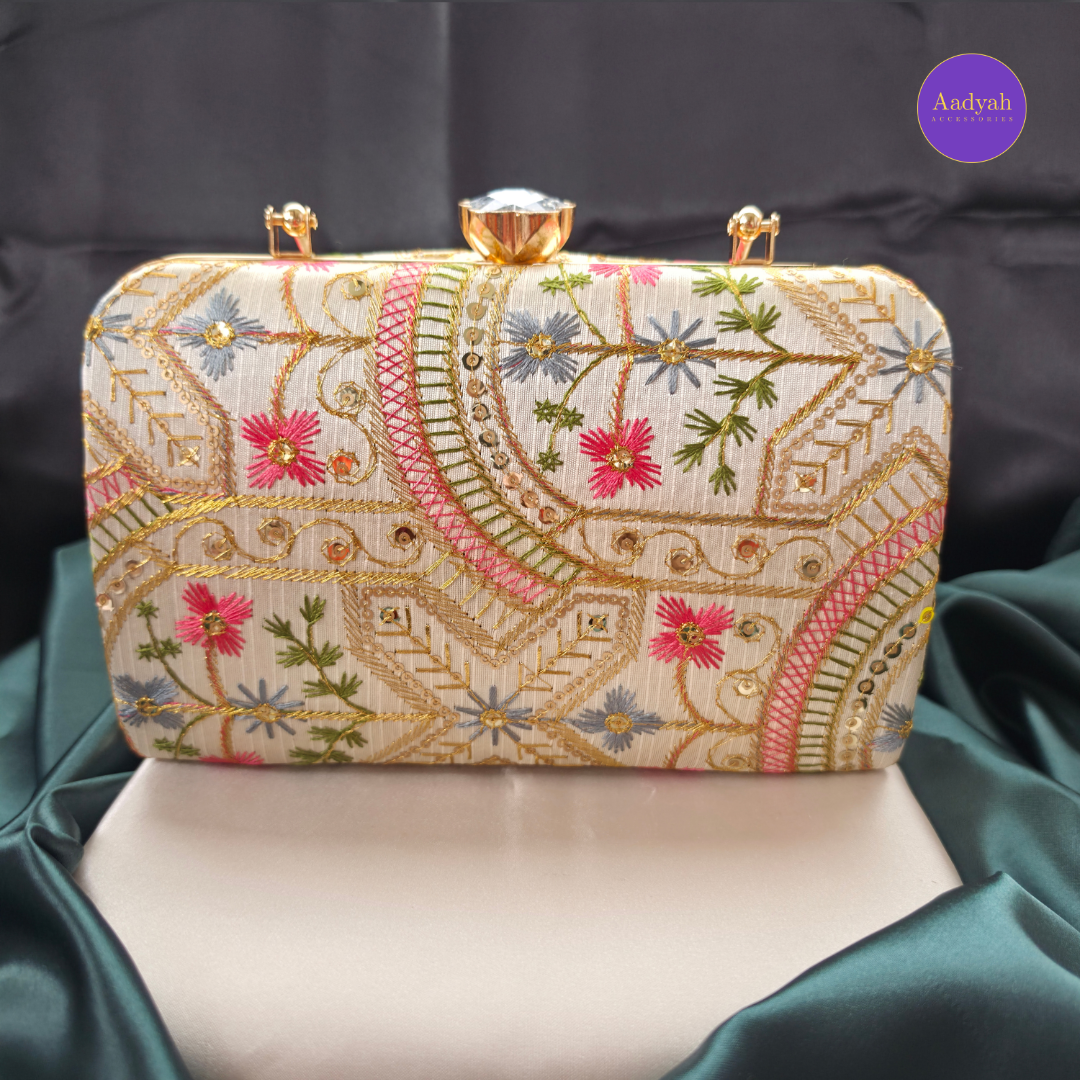 Party Wear Box Clutch - Tissue Fabric