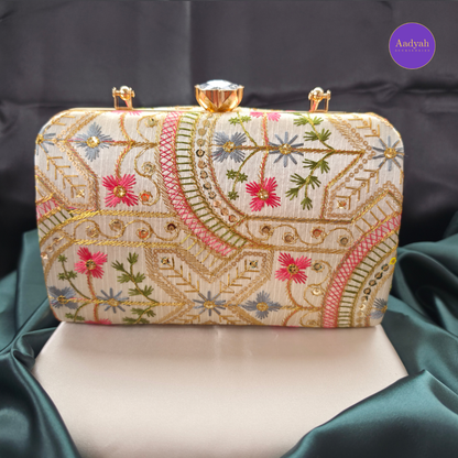 Party Wear Box Clutch - Tissue Fabric
