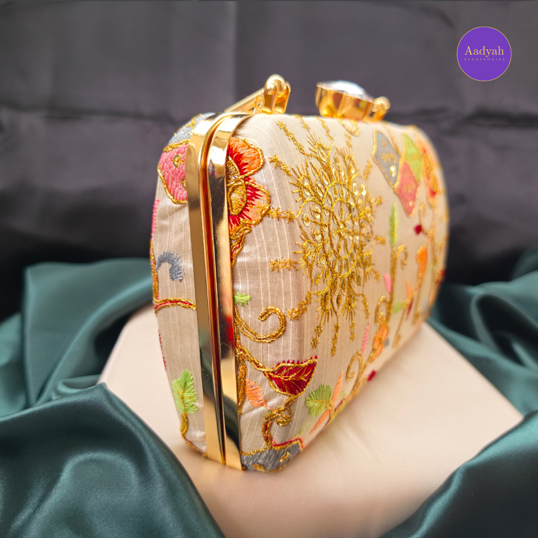 Party Wear Box Clutch - Tissue Fabric