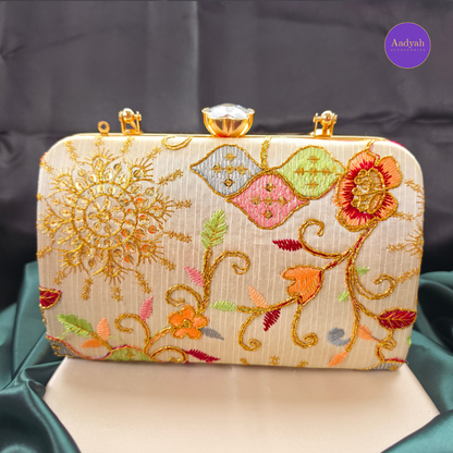 Party Wear Box Clutch - Tissue Fabric