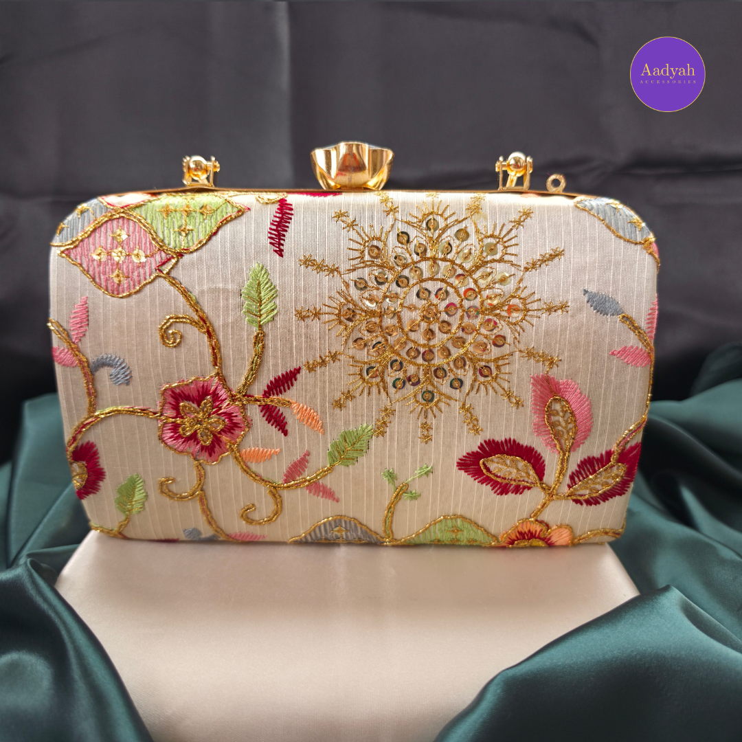 Party Wear Box Clutch - Tissue Fabric