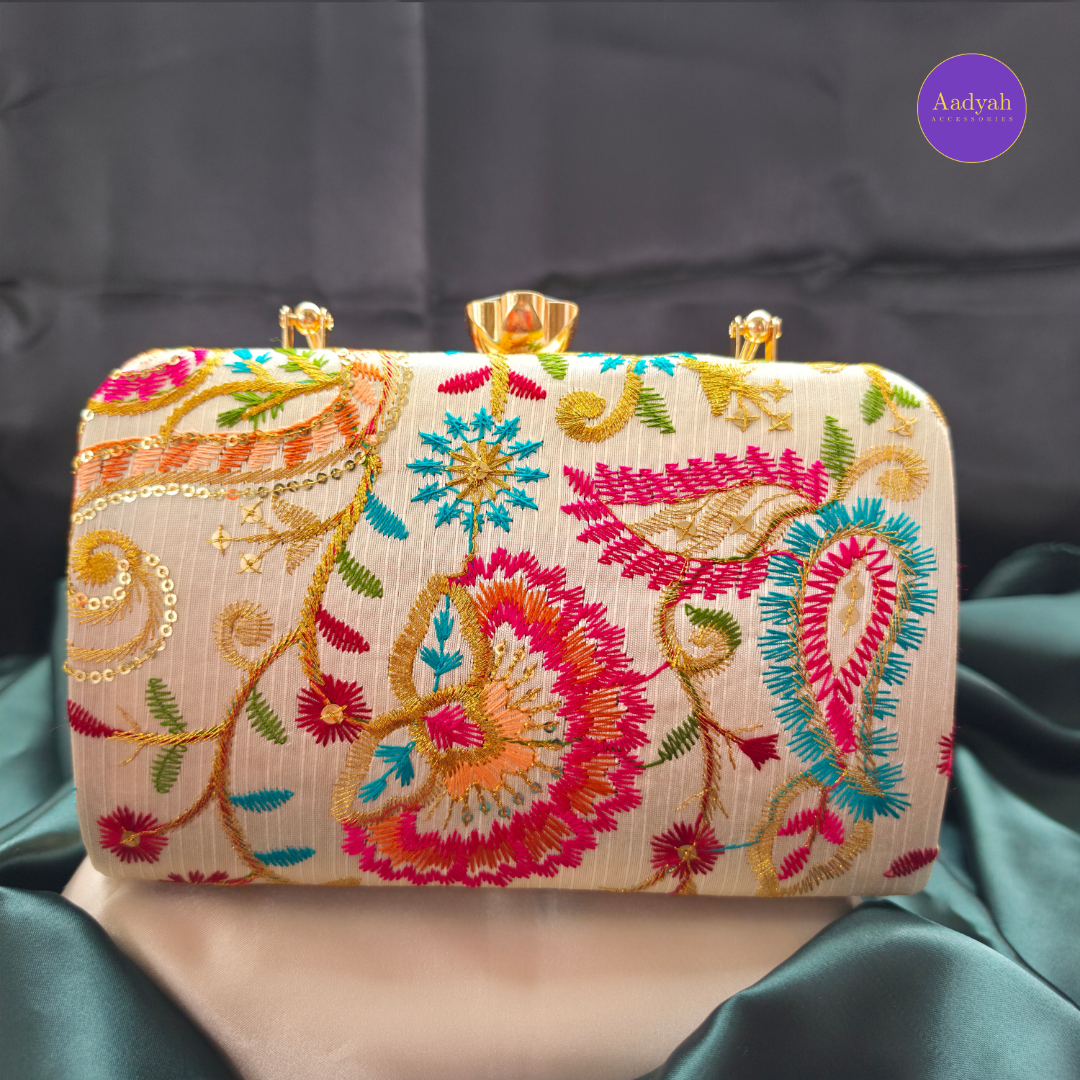 Party Wear Box Clutch - Tissue Fabric
