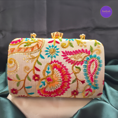 Party Wear Box Clutch - Tissue Fabric