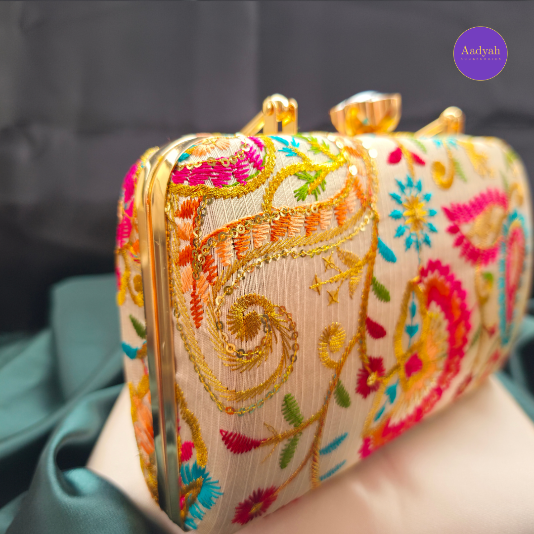Party Wear Box Clutch - Tissue Fabric