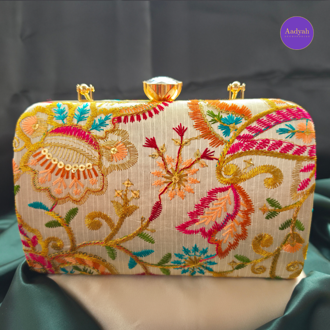 Party Wear Box Clutch - Tissue Fabric