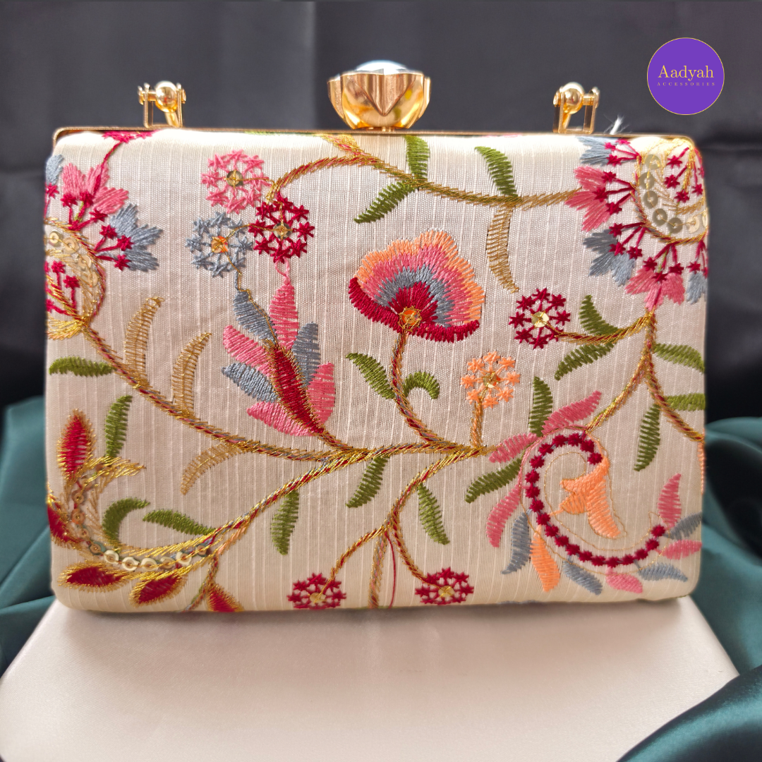 Party Wear Box Clutch - Tissue Fabric