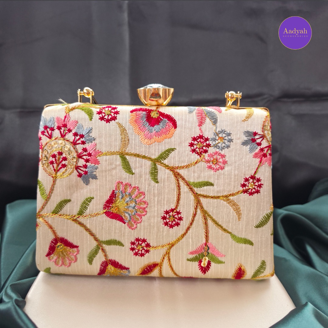 Party Wear Box Clutch - Tissue Fabric