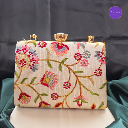 Party Wear Box Clutch - Tissue Fabric