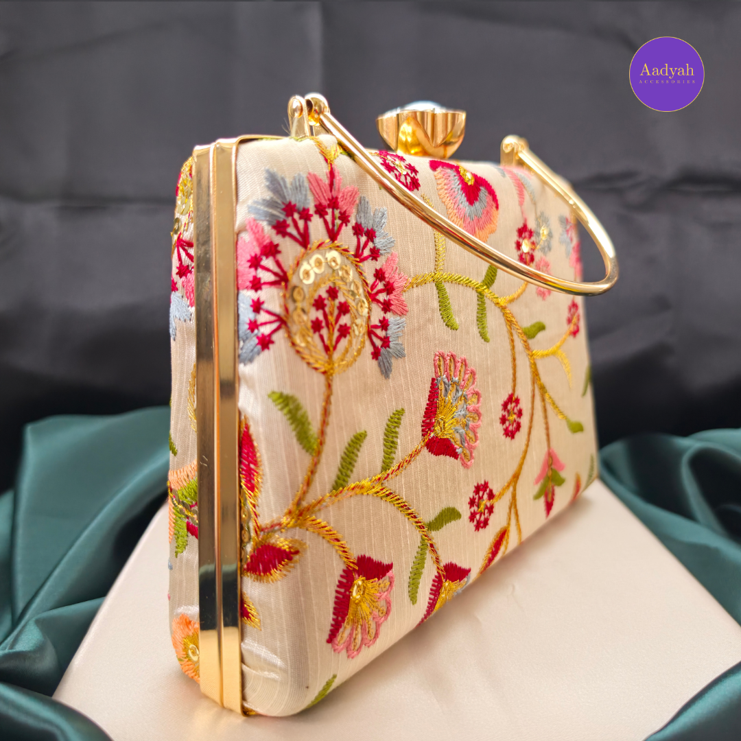 Party Wear Box Clutch - Tissue Fabric