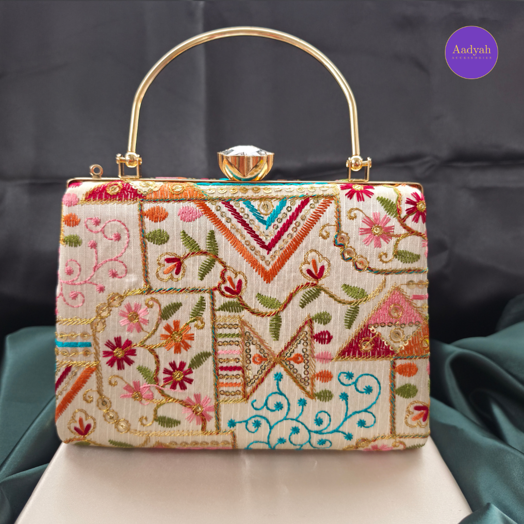Party Wear Box Clutch - Tissue Fabric