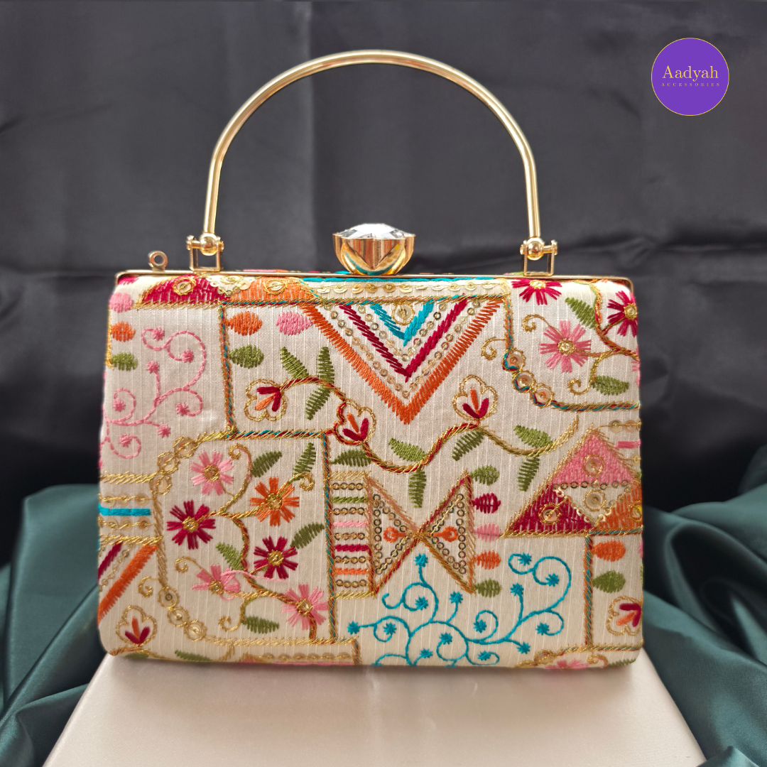 Party Wear Box Clutch - Tissue Fabric