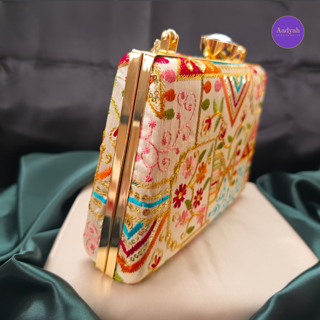 Party Wear Box Clutch - Tissue Fabric