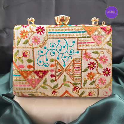 Party Wear Box Clutch - Tissue Fabric
