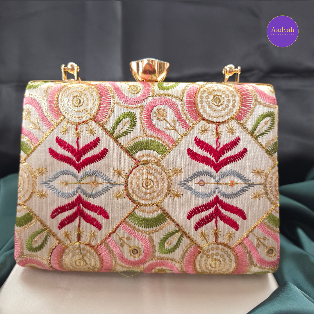 Party Wear Box Clutch - Tissue Fabric