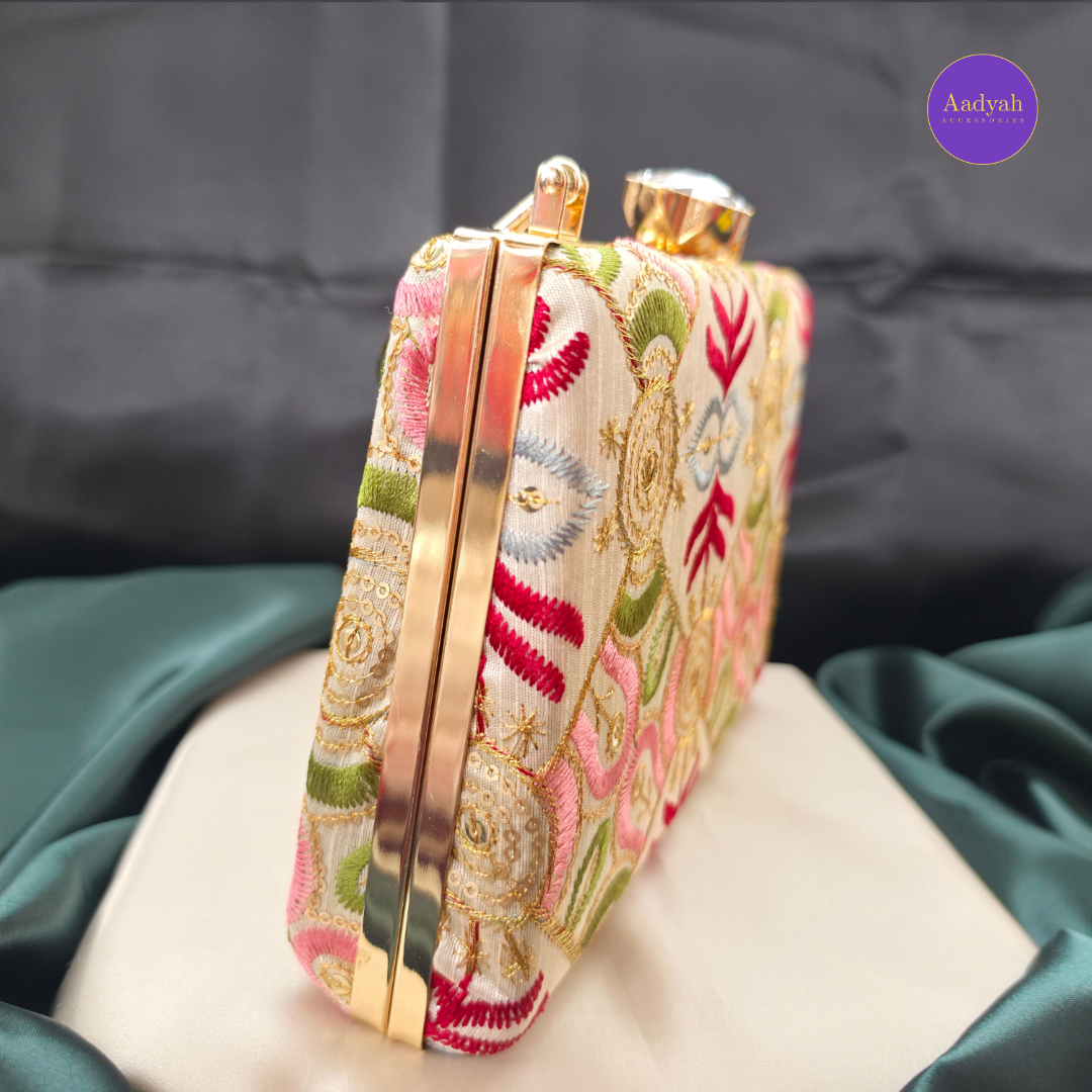 Party Wear Box Clutch - Tissue Fabric