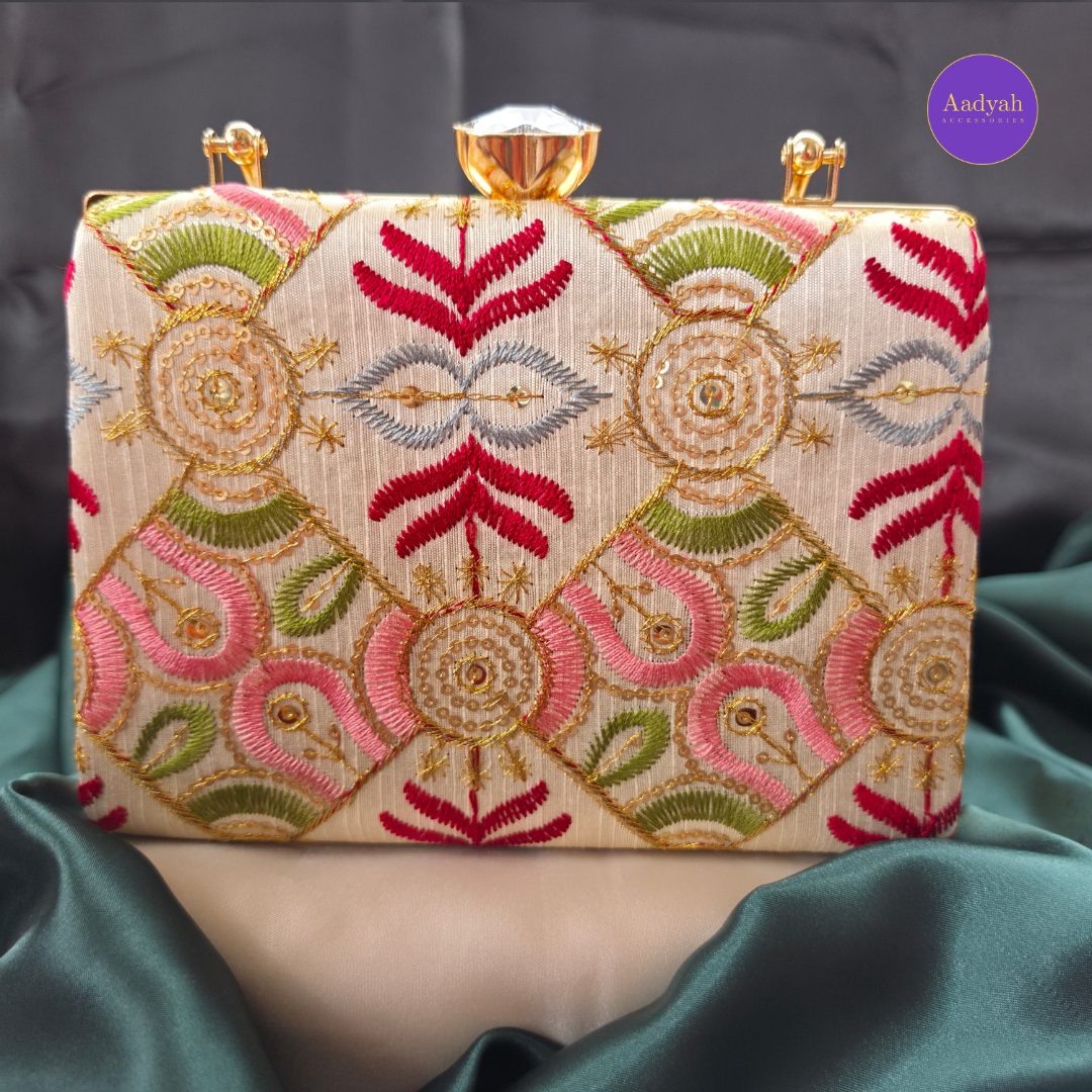 Party Wear Box Clutch - Tissue Fabric