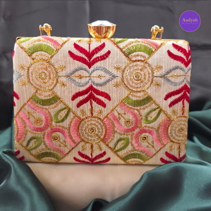 Party Wear Box Clutch - Tissue Fabric